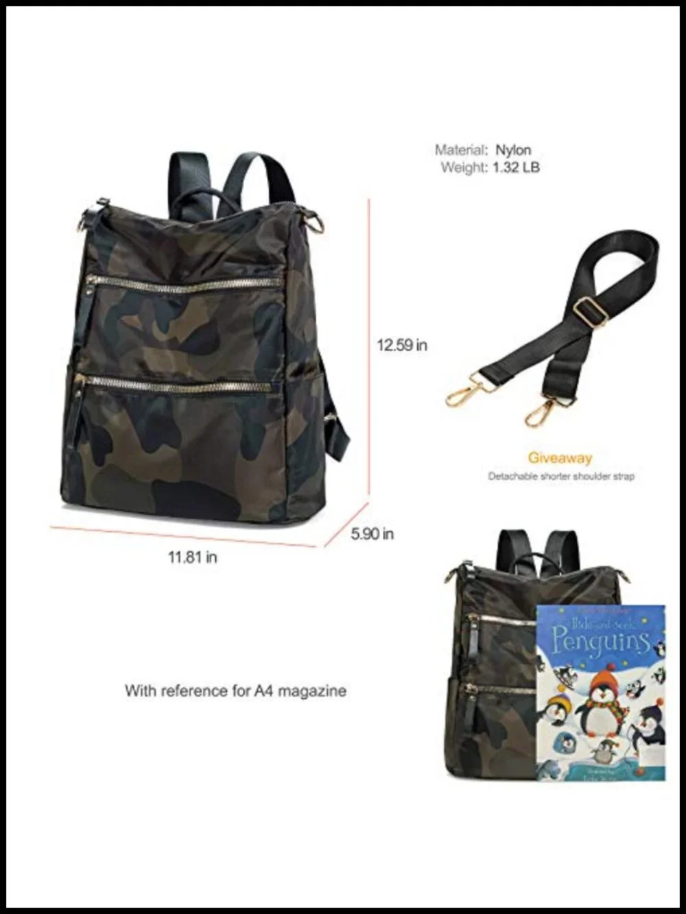 Nylon Backpack Purse 3-in-1 Anti Theft Travel Daypack Lightweight